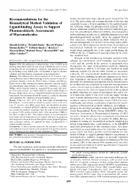 Recommendations for the Bioanalytical Method Validation Of