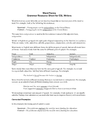 Word Forms Grammar Resource Sheet for ESL Writers