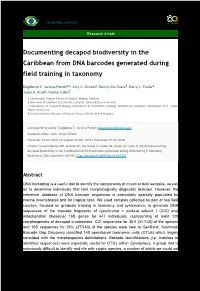 Documenting Decapod Biodiversity in the Caribbean from DNA Barcodes Generated During Field Training in Taxonomy