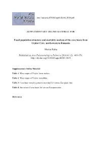 SUPPLEMENTARY ONLINE MATERIAL for Fossil Population Structure and Mortality Analysis of the Cave Bears from Urşilor Cave, North