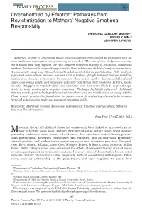 Overwhelmed by Emotion: Pathways from Revictimization to Mothers’ Negative Emotional Responsivity