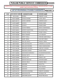 PPSC SDE Provisionally Eligible Candidates for Dept. Of