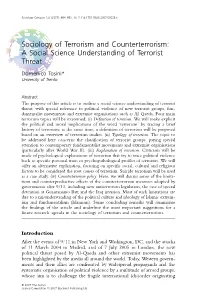 Sociology of Terrorism and Counterterrorism: a Social Science Understanding of Terrorist Threat Domenico Tosini* University of Trento