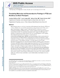Translating Molecular and Neuroendocrine Findings in PTSD and Resilience to Novel Therapies