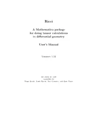 A Mathematica Package for Doing Tensor Calculations in Differential Geometry User's Manual