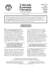 Colorado Economic Chronicle Will Be Published Via the in Ternet Only
