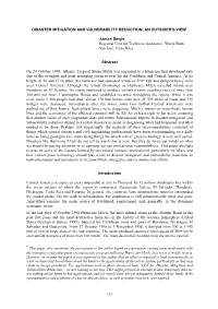 Disaster Mitigation and Vulnerability Reduction: an Outsider's View*