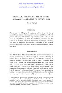 HEPTADIC VERBAL PATTERNS in the SOLOMON NARRATIVE of 1 KINGS 1–11 John A