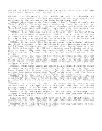 LEGISLATIVE RESOLUTION Commemorating the 96Th Birthday of Ella Fitzger- Ald and Her Tremendous Contributions to Jazz