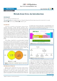 Metals from Ores: an Introduction