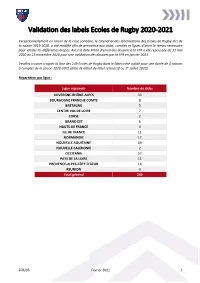 Validation Des Labels Ecoles De Rugby 2020-2021