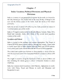 Chapter - 7 India- Location, Political Divisions and Physical Divisions