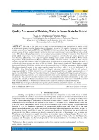 Quality Assessment of Drinking Water in Sumve Kwimba District