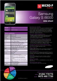 Samsung Galaxy S I9000 Data Sheet