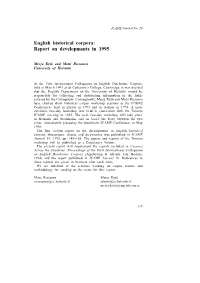 English Historical Corpora: Report on Developments in 1995