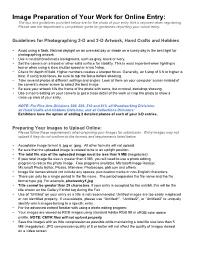 Image Preparation of Your Work for Online Entry: the Tips and Guidelines Provided Below Are for the Photo of Your Entry That Is Required When Registering