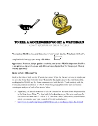 To Kill a Mockingbird*Go Set a Watchman Compare/Contrast Book Project