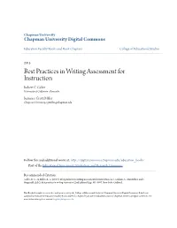 Best Practices in Writing Assessment for Instruction Robert C