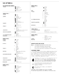 List of Fabrics