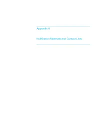 Appendix a Notification Materials and Contact Lists