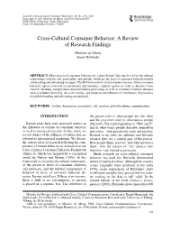 Cross-Cultural Consumer Behavior: a Review of Research Findings