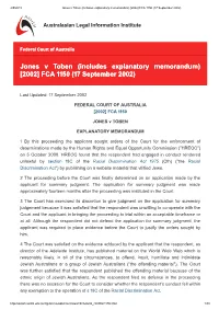 Jones V Toben (Includes Explanatory Memorandum) [2002] FCA 1150 (17 September 2002)