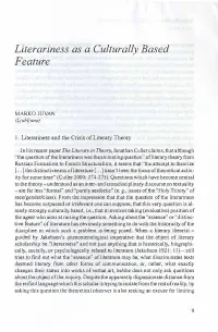 Literariness As a Culturally Based Feature