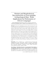 Orature and Morpholexical Deconstruction As Lexicographic