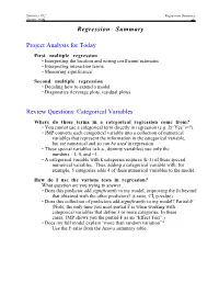 Regression Summary Project Analysis for Today Review Questions: Categorical Variables