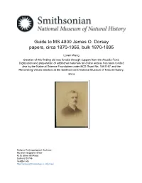 Guide to MS 4800 James O. Dorsey Papers, Circa 1870-1956, Bulk 1870-1895