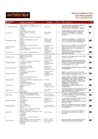 Selected Abstract List Oral Presentation Presenting Author Wise