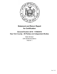 Statement and Return Report for Certification General Election 2018