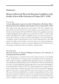 Summaries History of Doctoral Theses by Slovenian Candidates at The