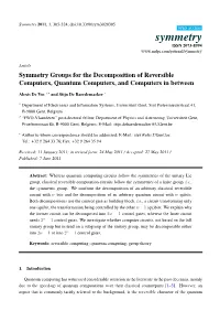Symmetry Groups for the Decomposition of Reversible Computers, Quantum Computers, and Computers in Between