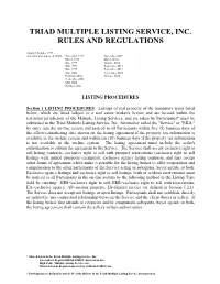 Triad Multiple Listing Service, Inc. Rules and Regulations