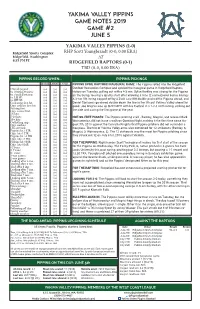 Yakima Valley Pippins Game Notes 2019 Game #2 June 5