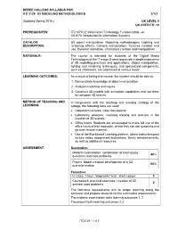 Deree College Syllabus For: Itc 3129 3D Modeling Methodologies 2/1/2