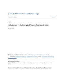 Efficiency Vs Reform in Prison Administration Bryant Smith