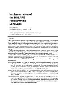 Implementation of the BOLARE Programming Language