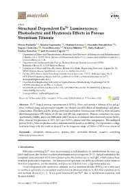 Structural Dependent Eu3+ Luminescence, Photoelectric and Hysteresis Eﬀects in Porous Strontium Titanate