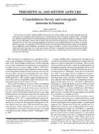 Consolidation Theory and Retrograde Amnesia in Humans