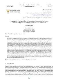 Regulating Foreign Labor in Emerging Economies: Between National Objectives and International Commitments