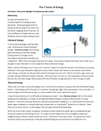 The 7 Forms of Energy Directions: Read and Highlight the Following Information