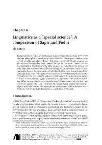 Linguistics As a “Special Science”: a Comparison of Sapir and Fodor Els Elffers