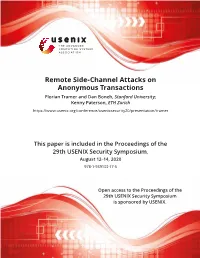 Remote Side-Channel Attacks on Anonymous Transactions