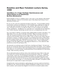 Rosaline and Myer Feinstein Lecture Series, 1998