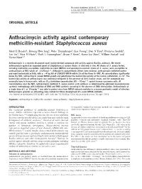 Anthracimycin Activity Against Contemporary Methicillin-Resistant Staphylococcus Aureus