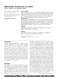 Hypertensive Emergencies: an Update Paul E