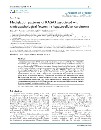 Methylation Patterns of RASA3 Associated with Clinicopathological