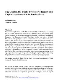 The Guptas, the Public Protector's Report and Capital Accumulation In